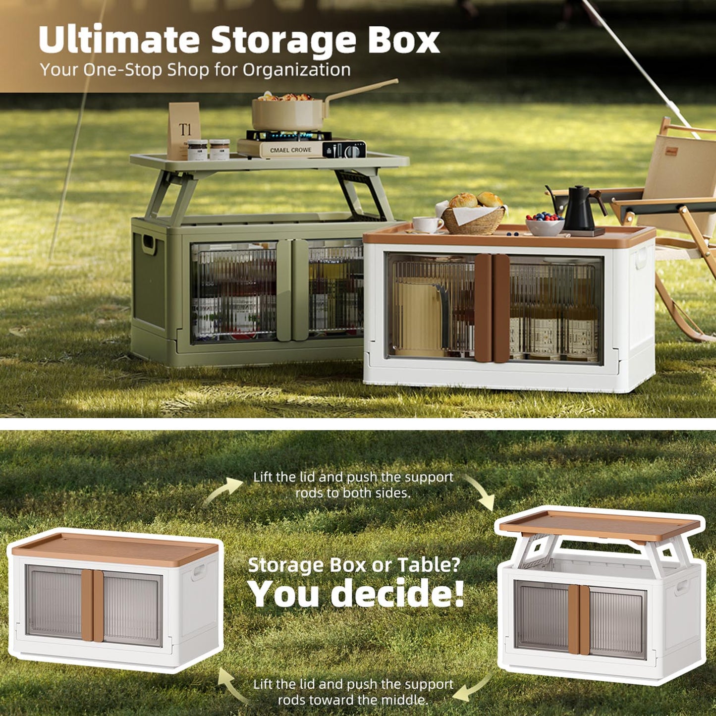 Foldable Trunk Organizers Camping Storage with Door and Table Function