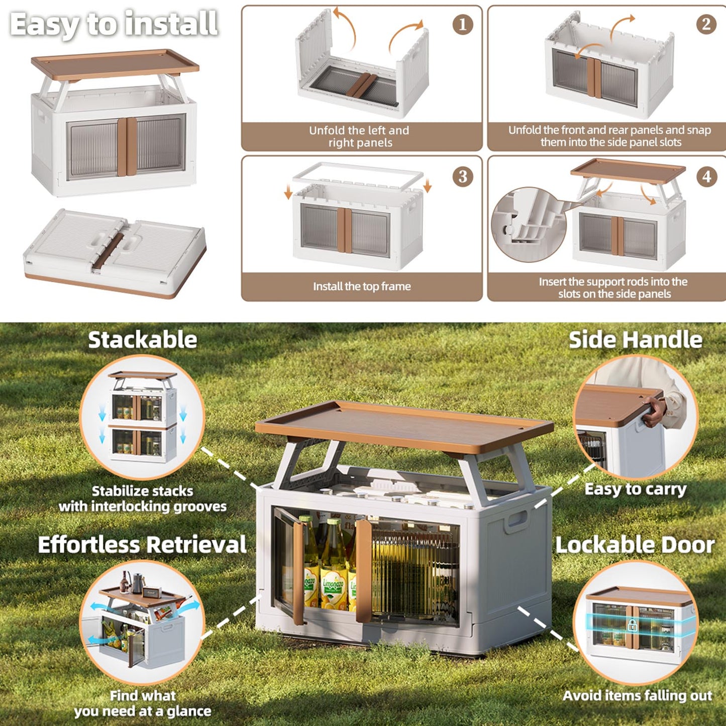 Foldable Trunk Organizers Camping Storage with Door and Table Function