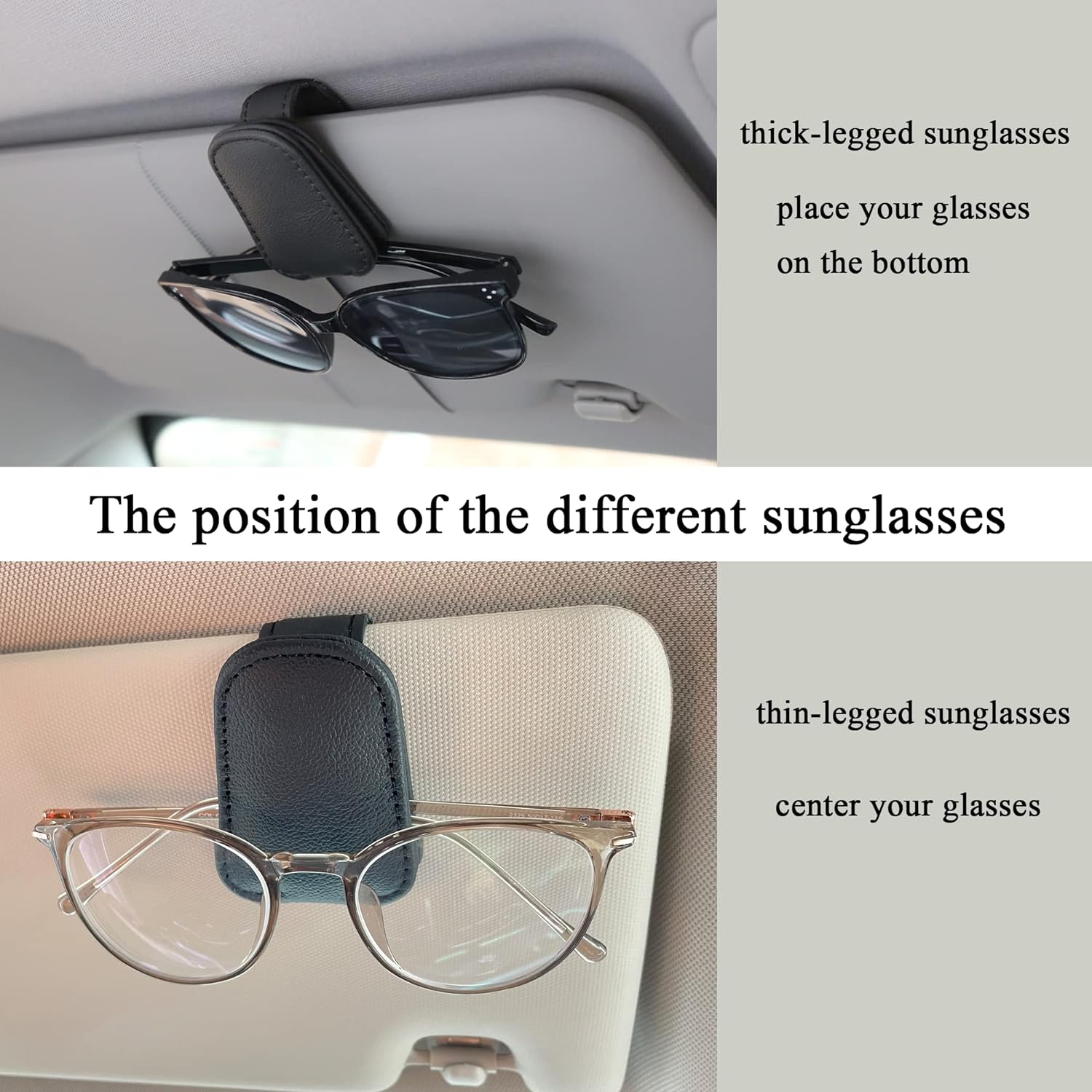 Sun Visor Glasses Clip PU Leather Eyeglasses Holder, Color Black - SHARGGE