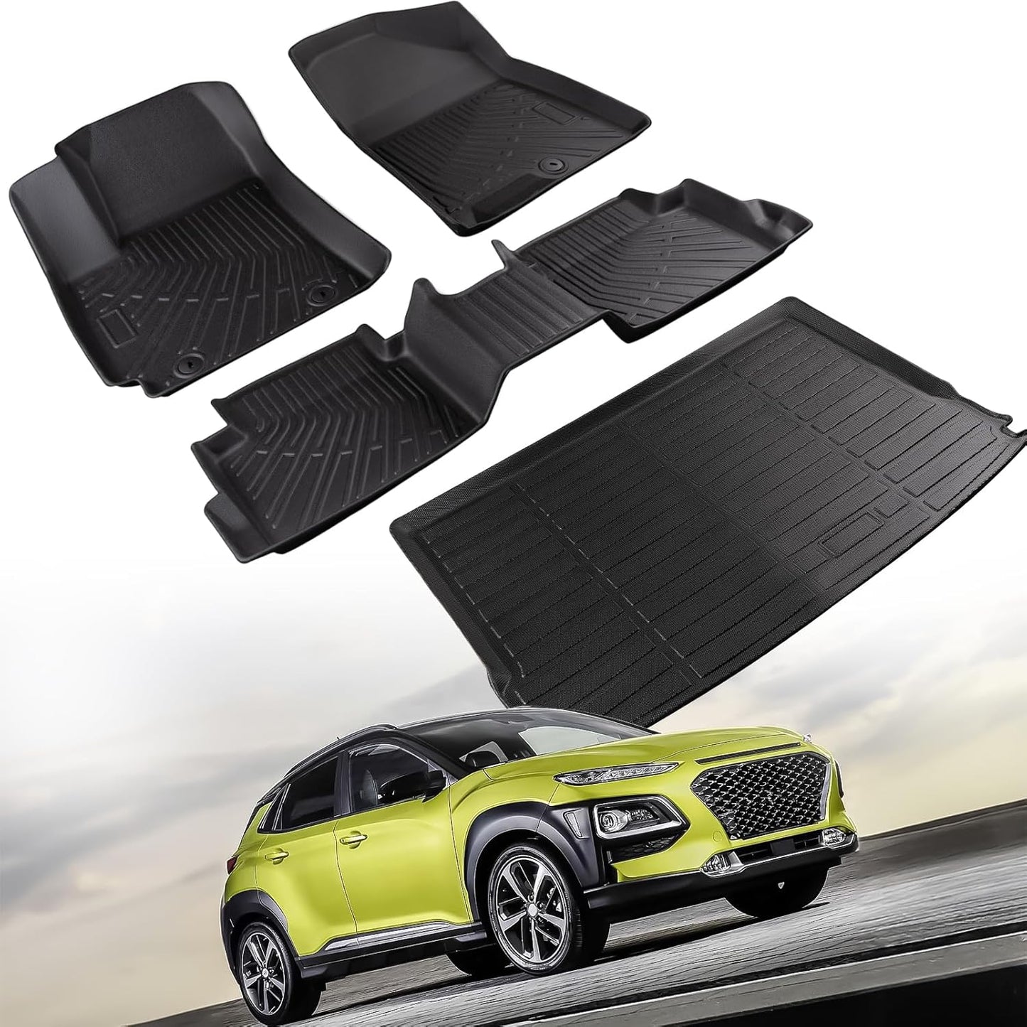 Floor Mats for Hyundai Kona Fuel 2024-2025 (Not for EV), Black, 4 Pieces