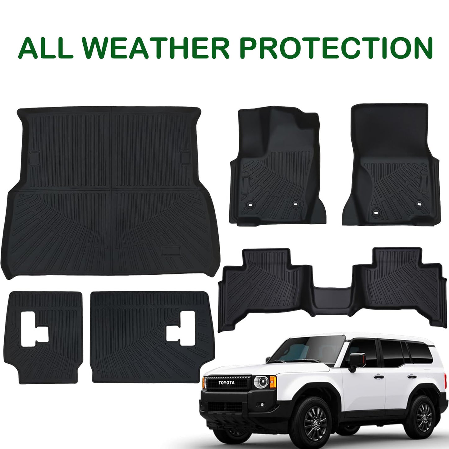 Floor Mats for Toyota Land Cruiser 2025, TPE Heavy Duty Material, Black, Full Set