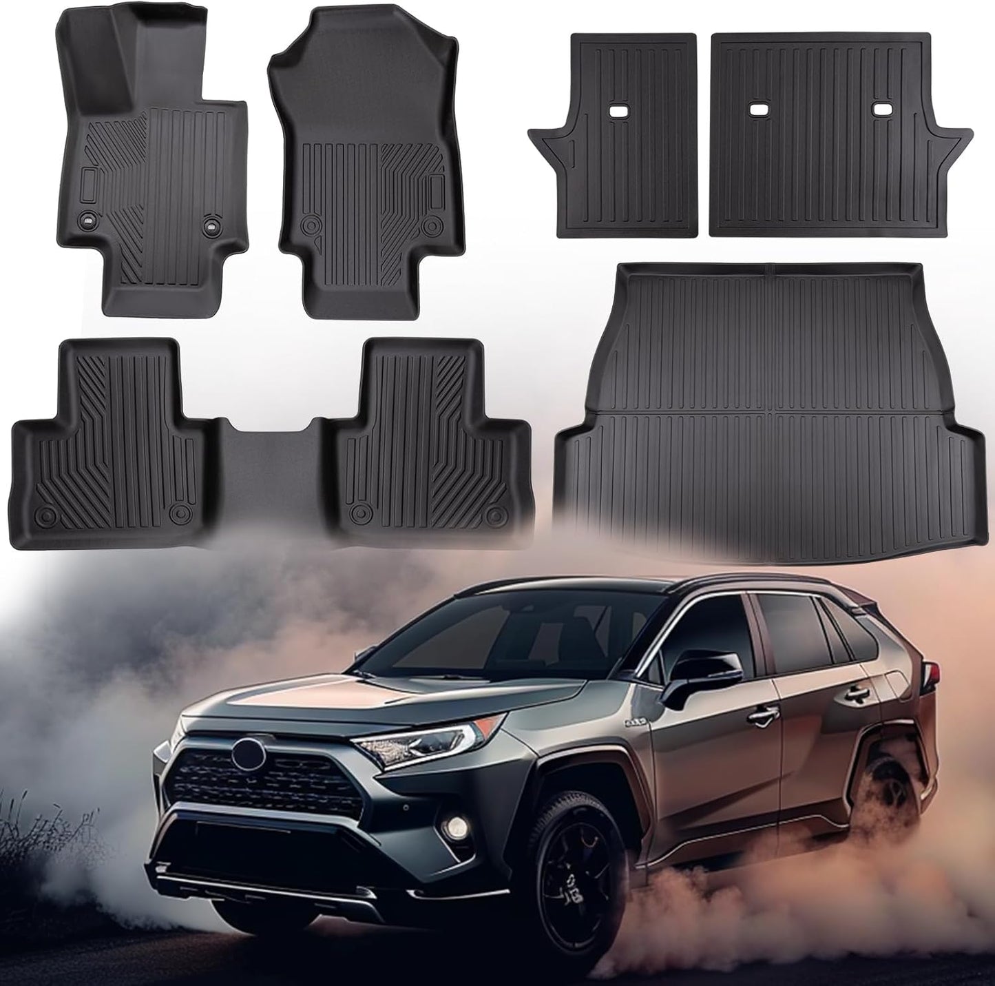 Floor Mats for Toyota Rav4 2019-2024, Black, Full Set