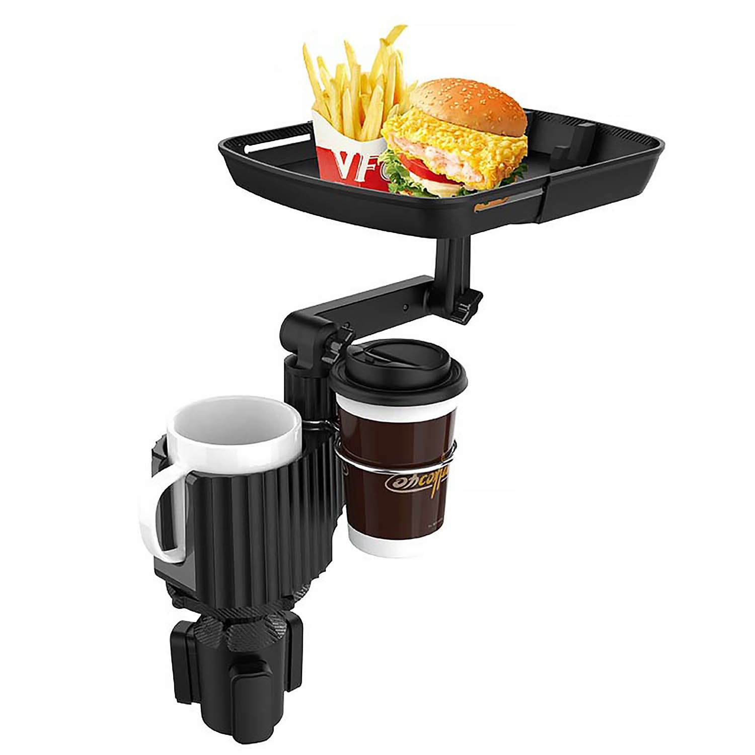 3 in 1 Cup Holder with Expandable Tray for Food and Gadgets - SHARGGE