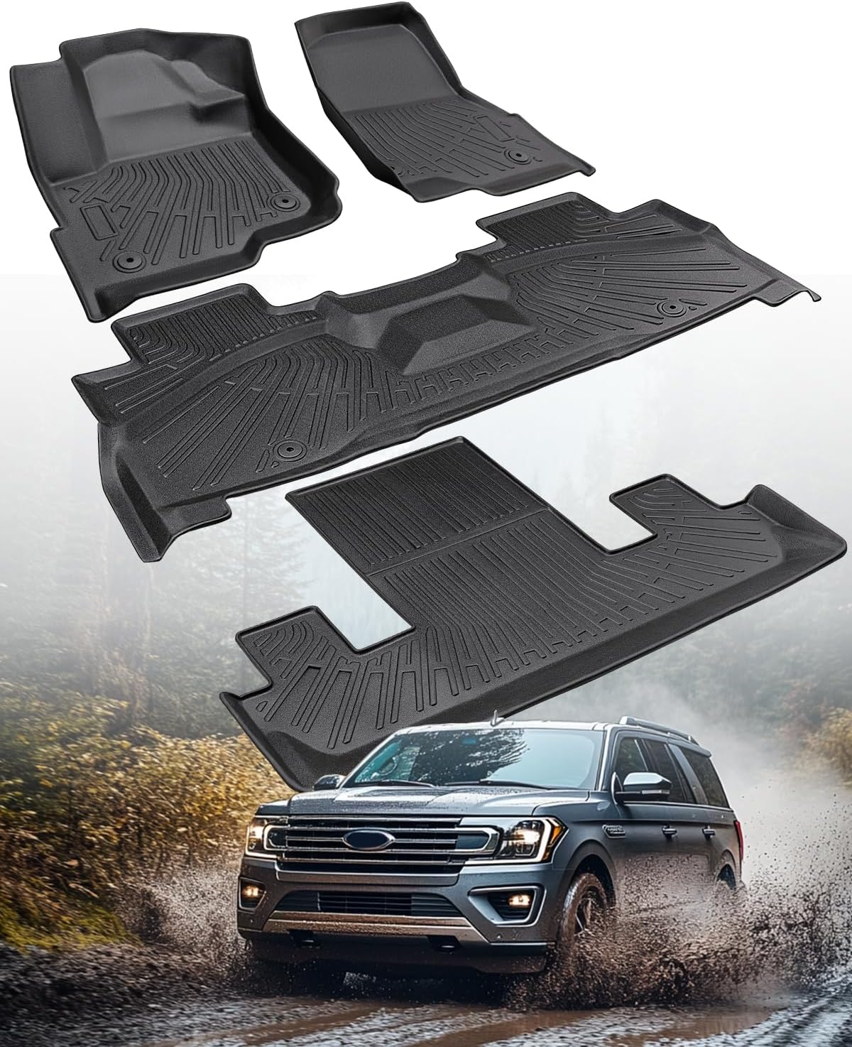 Floor Mats for Ford Expedition 2018-2025 7 Seater, Black, 4 Pieces