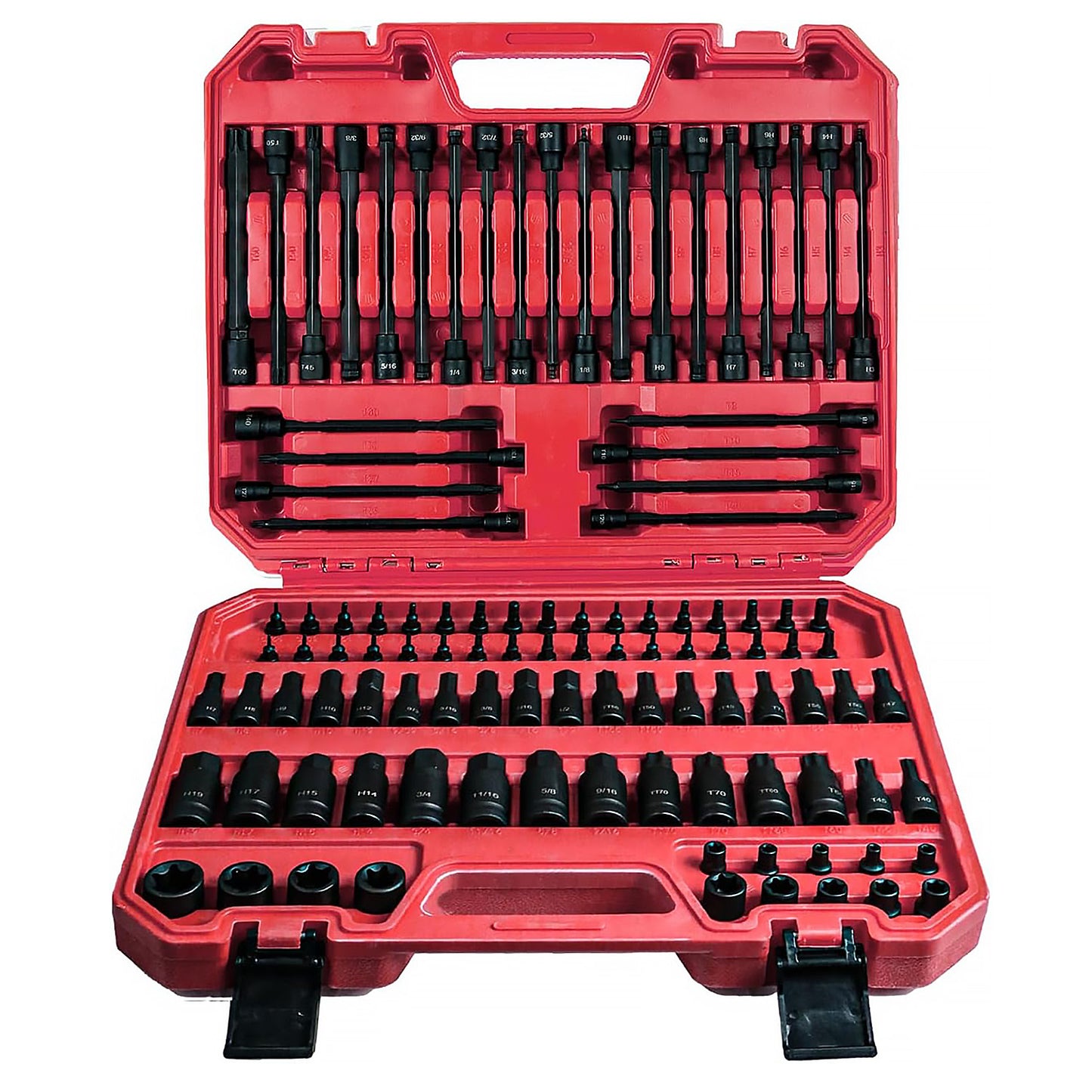 SAE/Metric 107PCS Hex Allen Torx Bit Socket Set, 1/4", 3/8" and 1/2" Drive,Extra Long Tamper Proof S2 Alloy Steel Bits