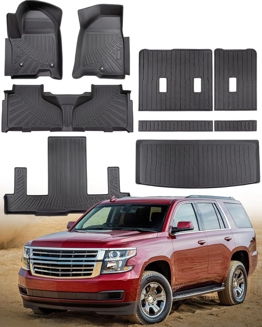 Floor Mats for Chevrolet Tahoe 7 Seats 2021-2024, Black Full Set