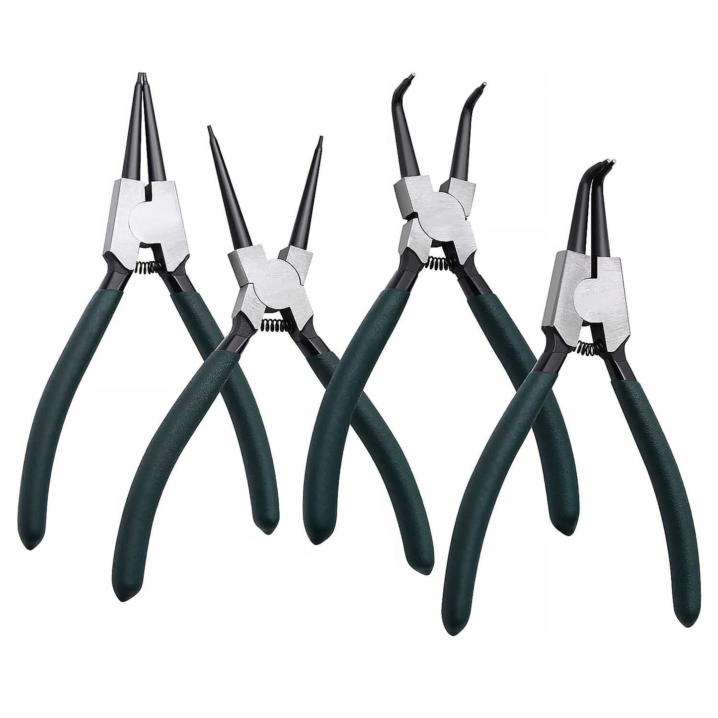 Snap Ring Pliers Set 4pcs 7" Internal/External Circlip Pliers Kit with Straight/Bent Jaw for Ring, Hoses, Gaskets Remove and Retaining