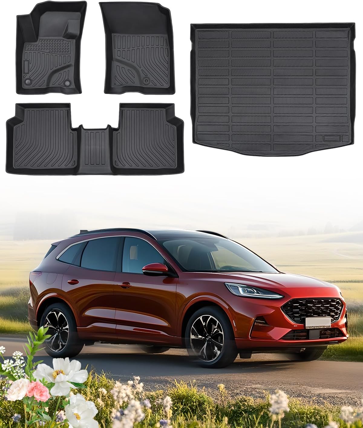 Floor Mats for Ford Escape 2020-2025(Not for Hybrid), Black, 4 Pieces