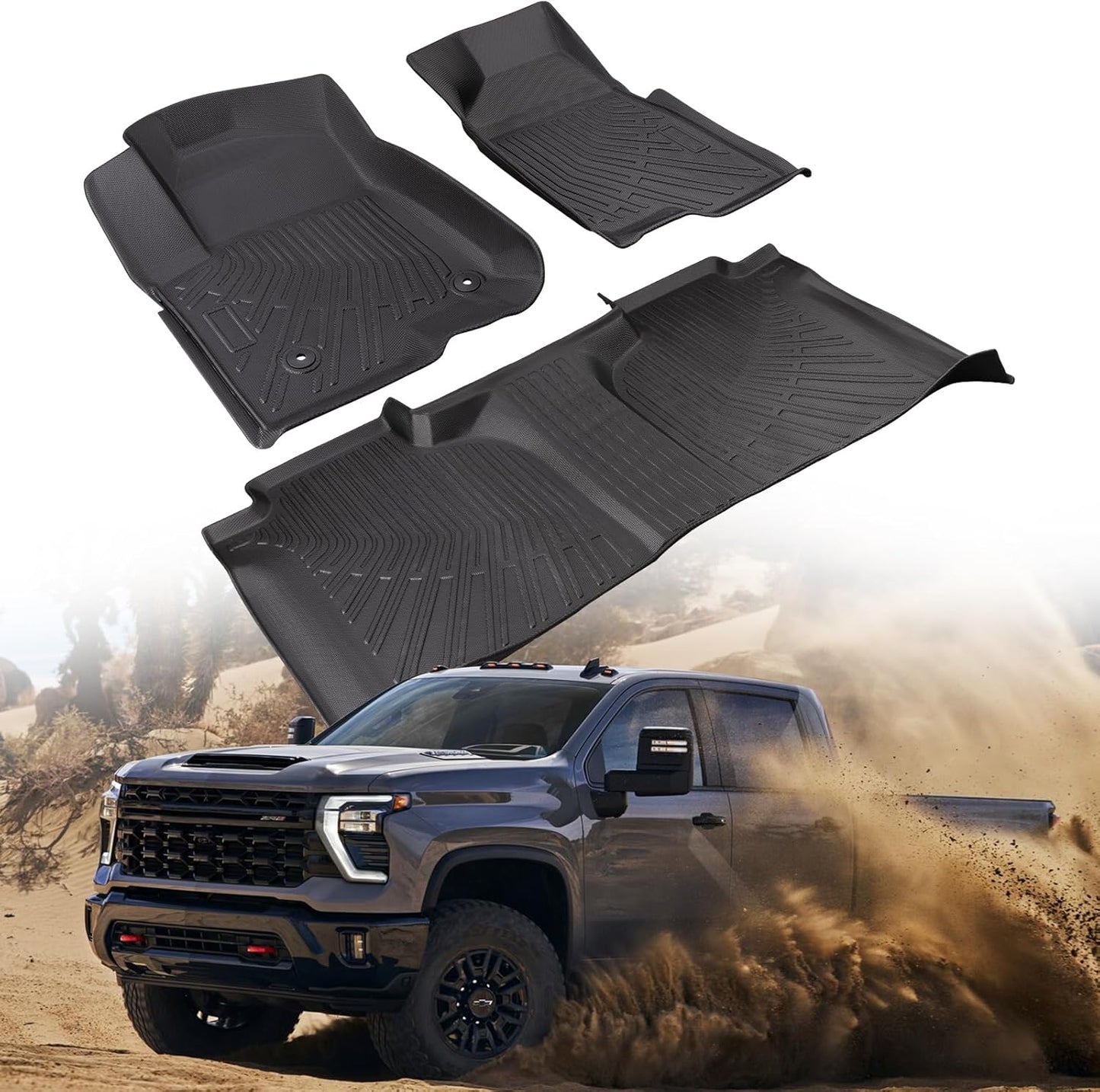 Floor Mats for GMC Sierra 2019-2024(Only for Crew Cab), Black, 3 Pieces