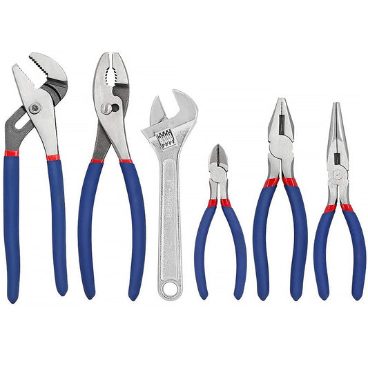 Large Pliers & Wrench Set, 10" Water Pump Pliers, 10" Slip Joint Pliers, 8" Long Nose Pliers, 8" Linesman Pliers, 6" Diagonal Pliers, 8" Adjustable Wrench for DIY & Home Use