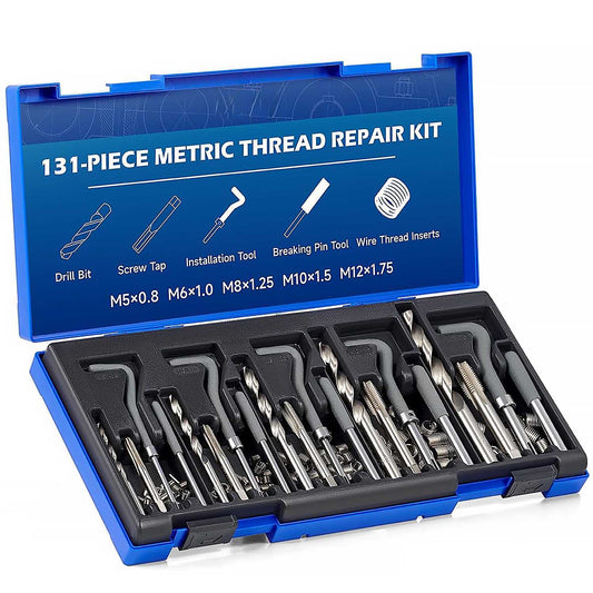 131pc Metric Thread Repair Kit with HSS Drill Bits Thread Inserts Taps Breakoff Installation Tools