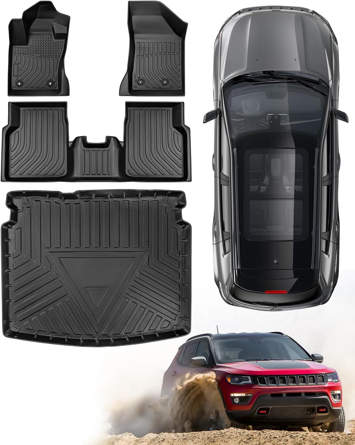 Floor Mats for Jeep Compass 2017-2025, Black, 4 Pieces