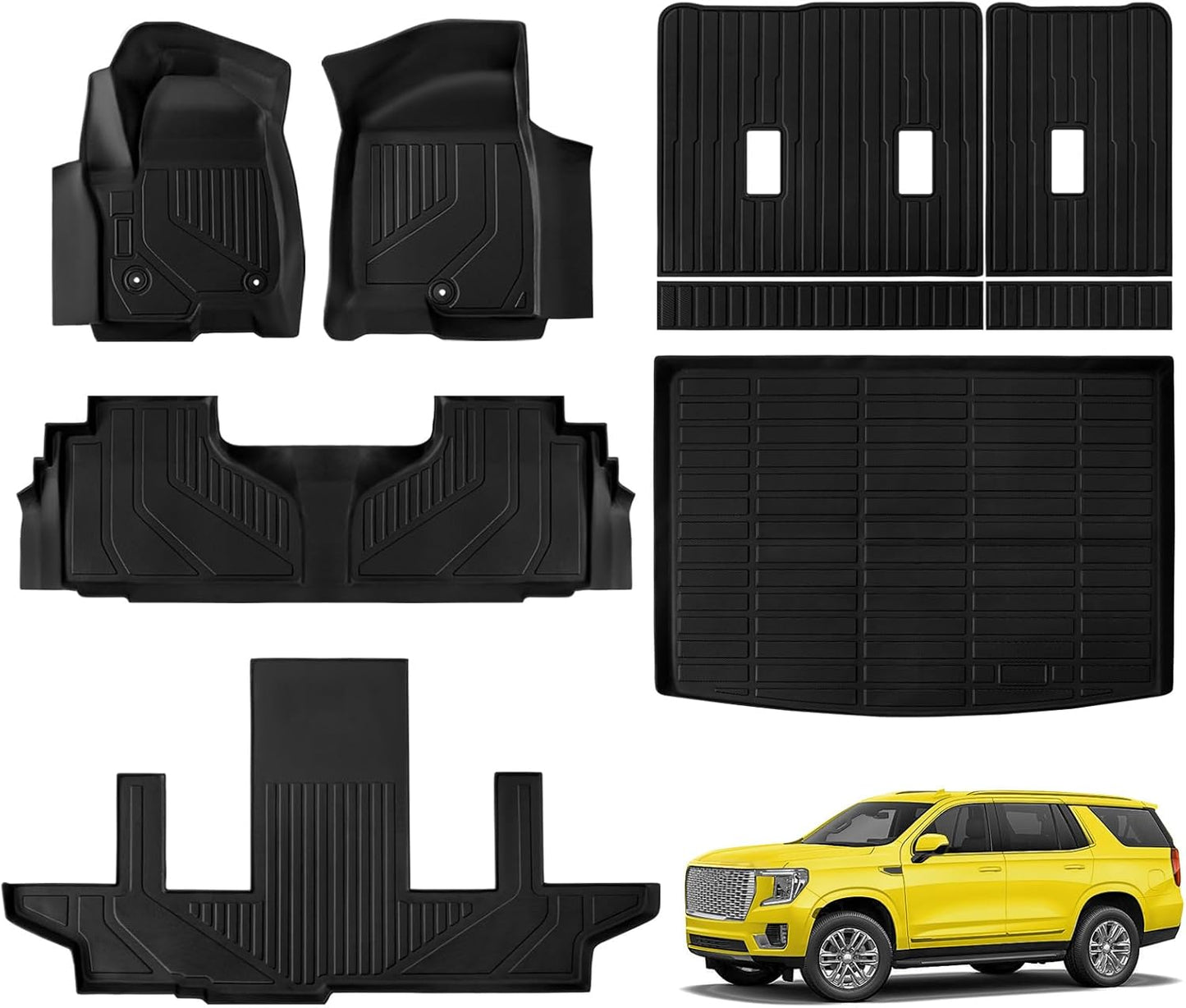 Floor Mats for Chevrolet Suburban 2021-2025, Black, Full Set With Backrest and Trunk Mats