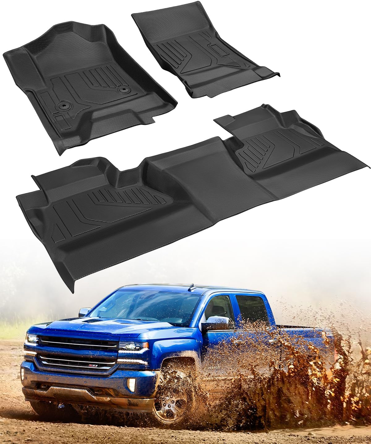 Floor Mats for GMC Sierra 1500 2014-2018, Black, 3 Pieces