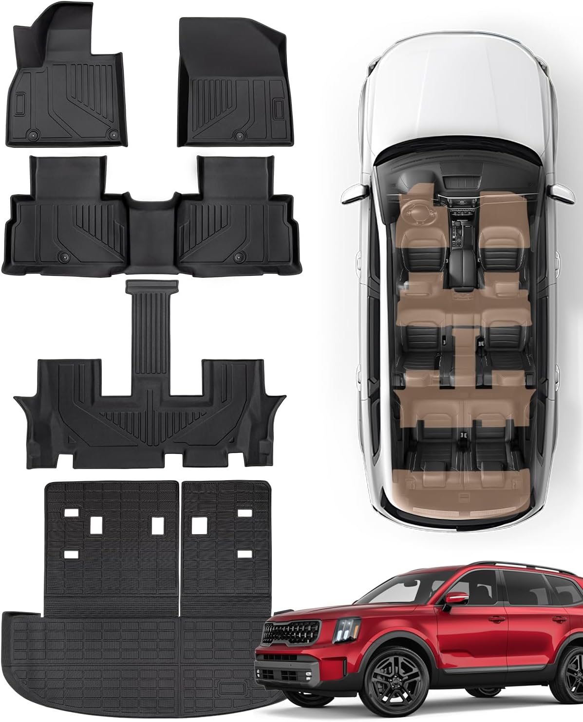 Floor Mats for Kia Telluride 2020-2025, Black, Full Set