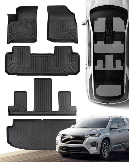 Floor Mats for for Chevy Traverse 7 Seater 2018-2025, Black, 5 Pieces