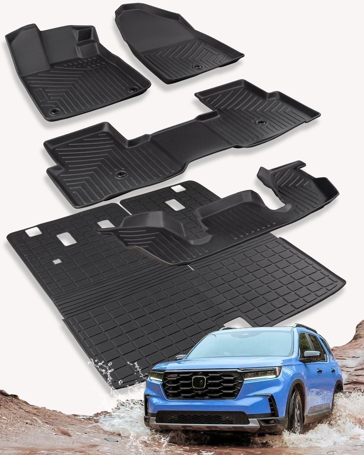 Floor Mats for Honda Pilot 2023-2025, Black, Full Set 5 Pieces