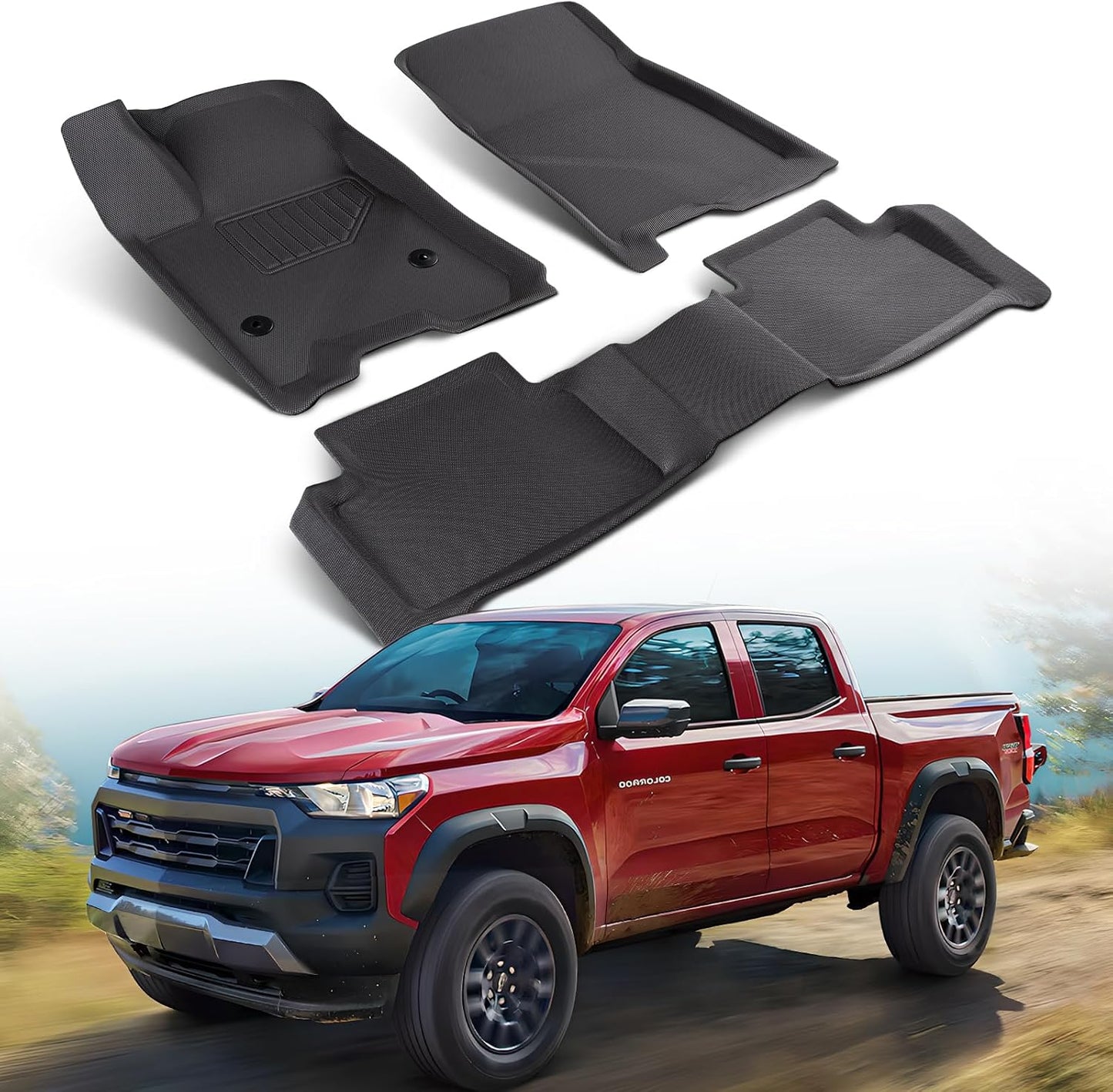 All Weather Floor Mats for Chevy Colorado 2023-2025, Black, 3 Pieces