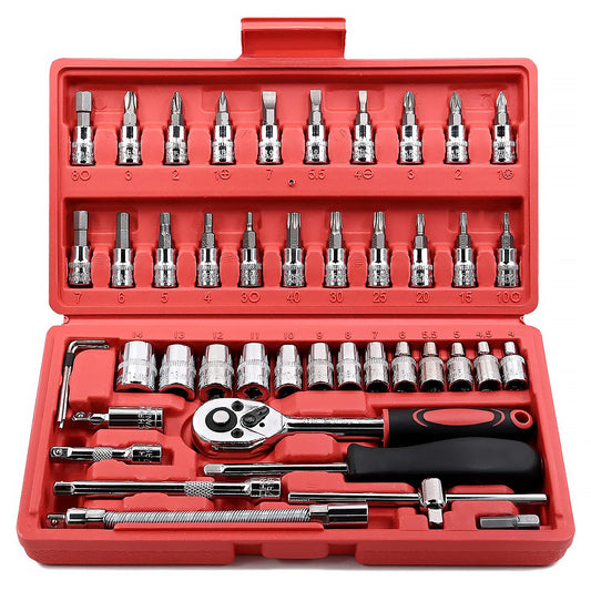 46 Pieces 1/4 inch Drive Socket Ratchet Wrench Set, with Bit Socket Set Metric and Extension Bar for Auto Repairing and Household