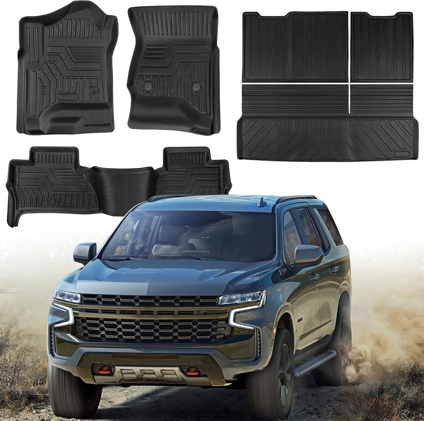 Floor Mats for Chevy Tahoe 2015-2020, Black, Full Set 6 Pieces