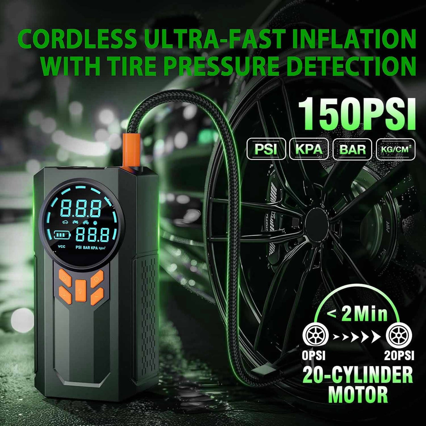 2 in 1 Air Compressor With Jump Starter, 3000A 150PSI Battery Jumper Starter Portable Inflator