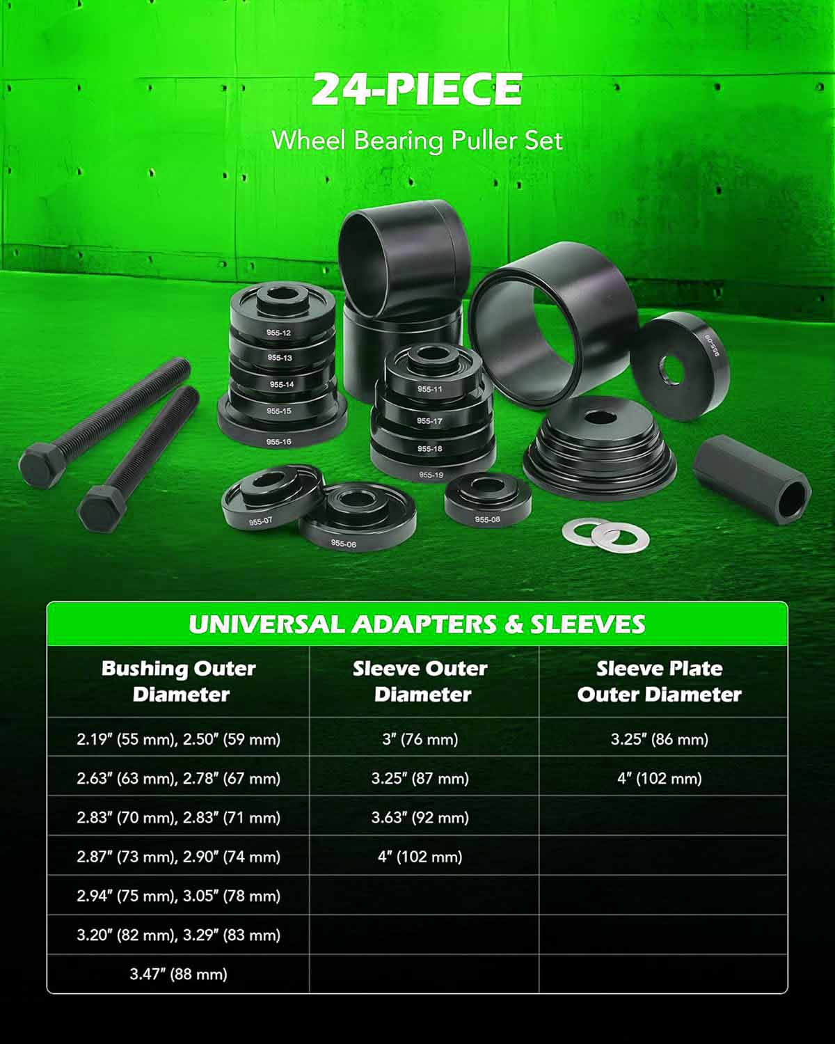 24pc Wheel Bearing Press Kit for Front Wheel Drive Bearing Removal & Installation