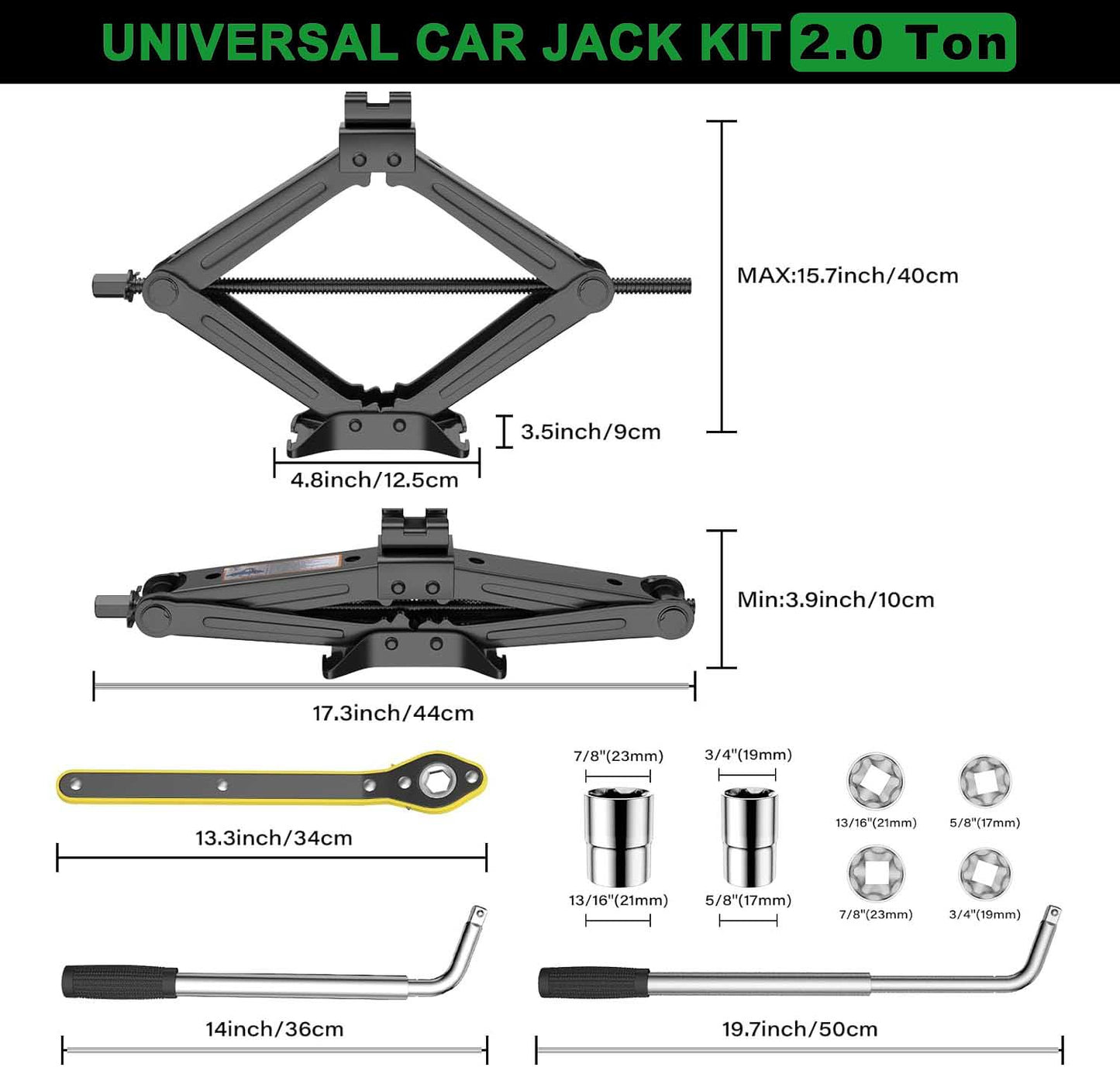 Car Jack Kit, Scissor Jack for Car 2 Ton (4409 lbs) Tire Jack Repair Kit,Spare Tire Changing Kit with Lug Wrench