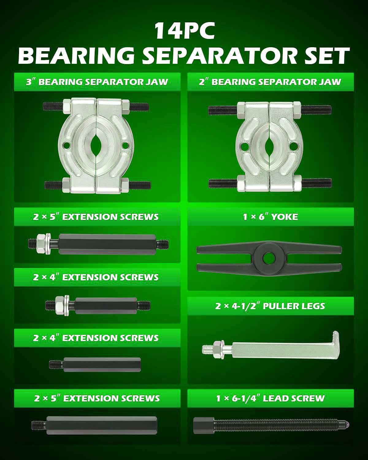 Bearing Puller Set, 5 Ton Capacity Bearing Separator, Pinion Wheel Bearing Removal Kit with 2" and 3" Jaws, Wheel Hub Axle Puller Set, Heavy Duty Bearing Splitter Tool Kit