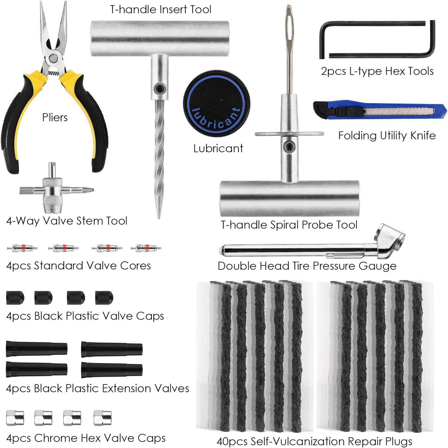 68pcs Heavy Duty Tire Repair Kit Universal Tools to Fix Punctures and Plug Flats Patch Kit for Most Vehicles