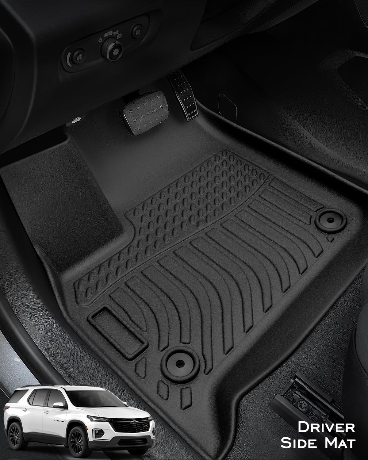 Floor Mats for for Chevy Traverse 7 Seater 2018-2025, Black, 5 Pieces