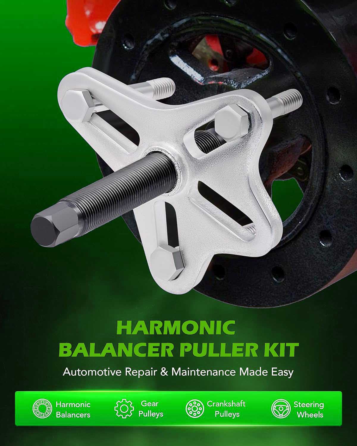 Harmonic Balancer Puller Kit, for Power Steering Pulley Puller Installer, Automotive Steering Wheel & Flange Type Gear and Crank Puller Set