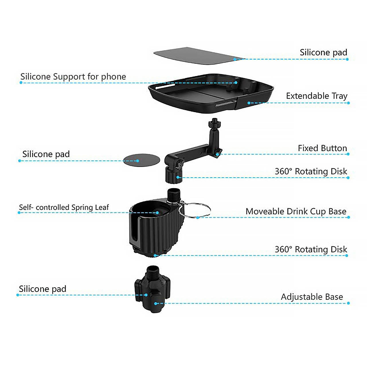 3 in 1 Cup Holder with Expandable Tray for Food and Gadgets - SHARGGE