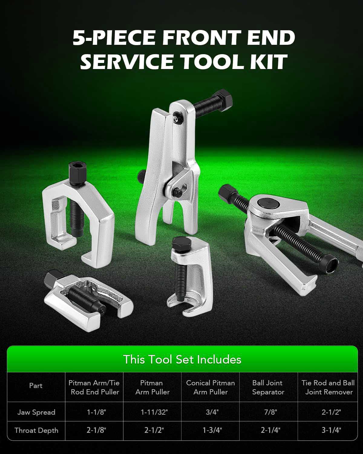 5-in-1 Ball Joint Separator, Pitman Arm Puller, Tie Rod End Tool Set for Front End Service, Splitter Removal Kit