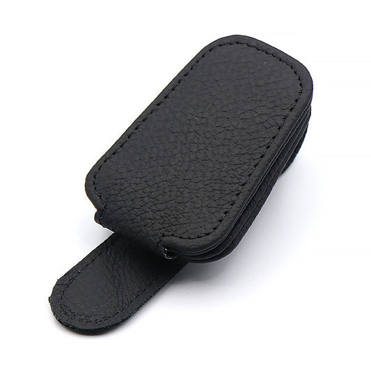 Sun Visor Glasses Clip PU Leather Eyeglasses Holder, Color Black