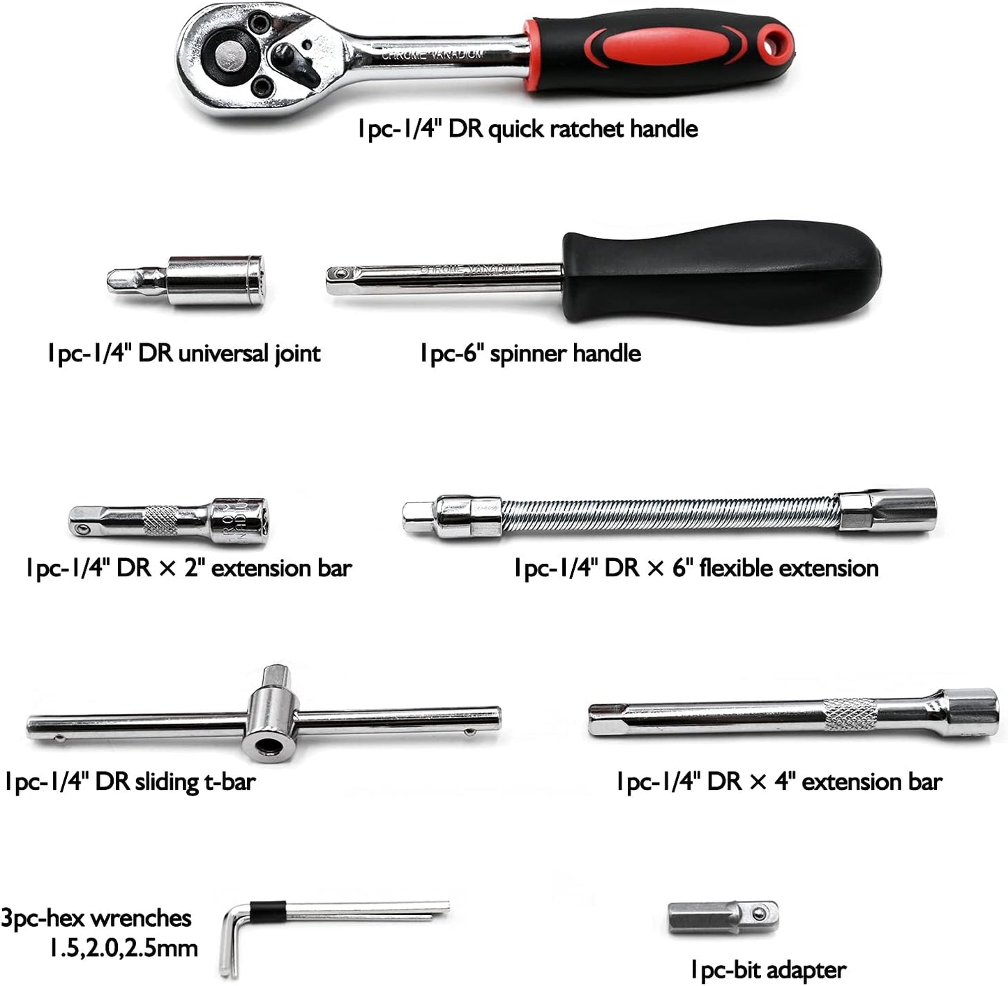 46 Pieces 1/4 inch Drive Socket Ratchet Wrench Set, with Bit Socket Set Metric and Extension Bar for Auto Repairing and Household