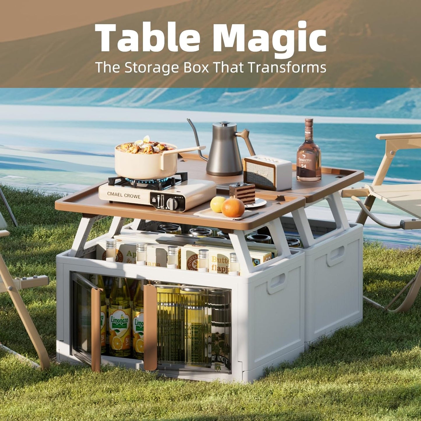 Foldable Trunk Organizers Camping Storage with Door and Table Function