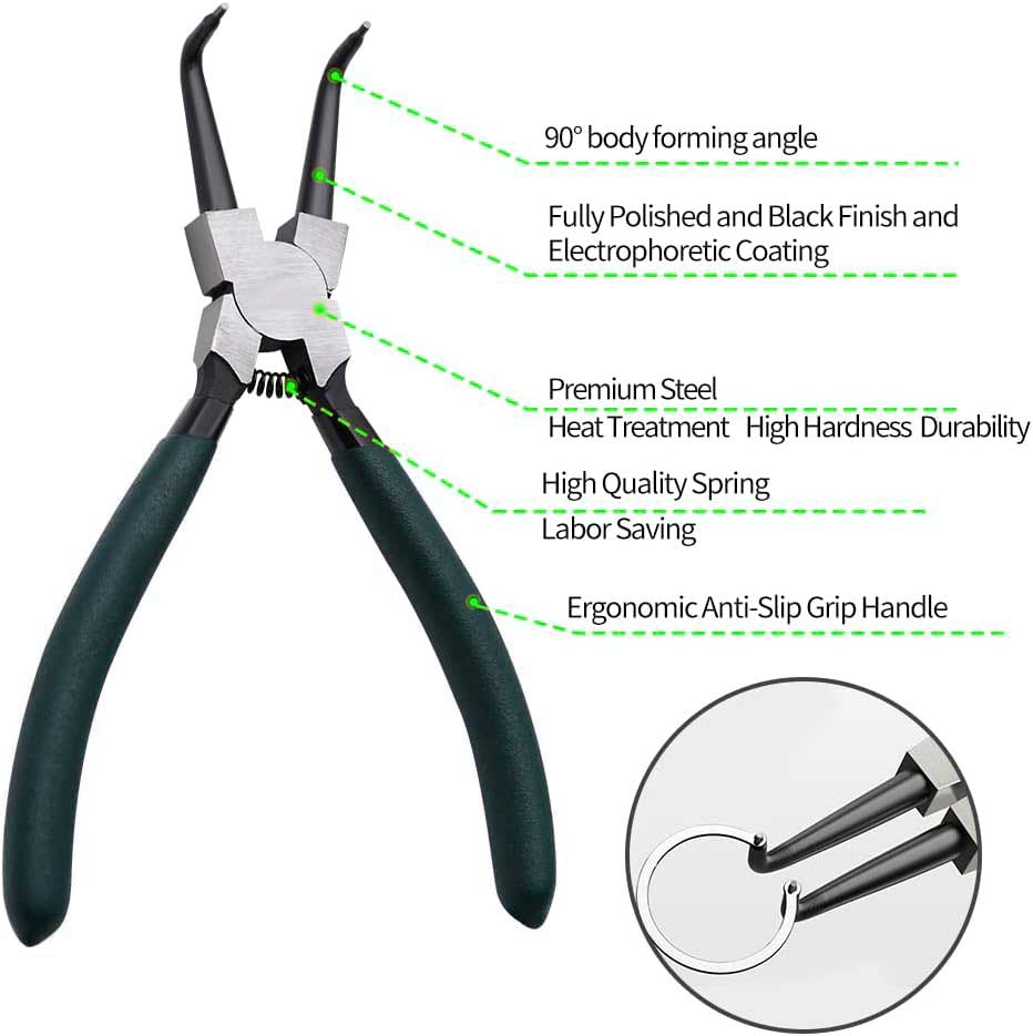 Snap Ring Pliers Set 4pcs 7" Internal/External Circlip Pliers Kit with Straight/Bent Jaw for Ring, Hoses, Gaskets Remove and Retaining