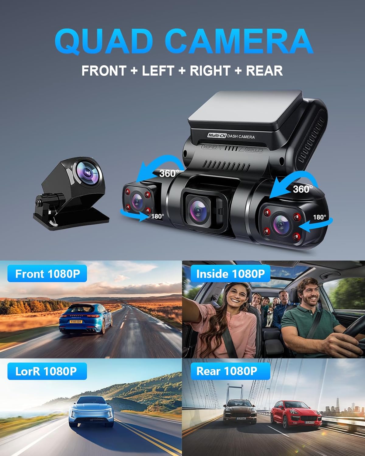 4 Channel Full HD 360 Degree View Dash Cam WiFi Night Vision - SHARGGE