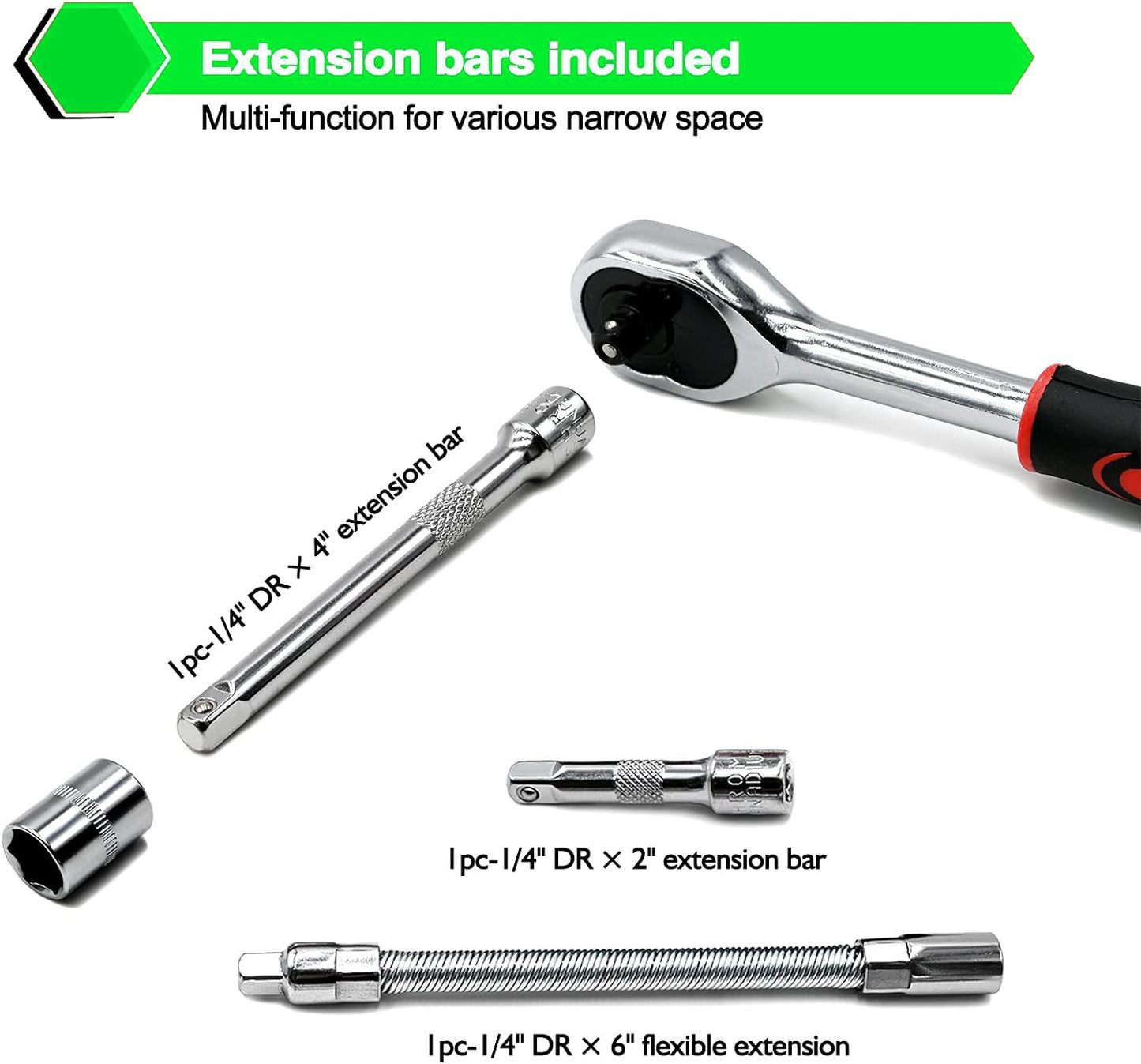 46 Pieces 1/4 inch Drive Socket Ratchet Wrench Set, with Bit Socket Set Metric and Extension Bar for Auto Repairing and Household