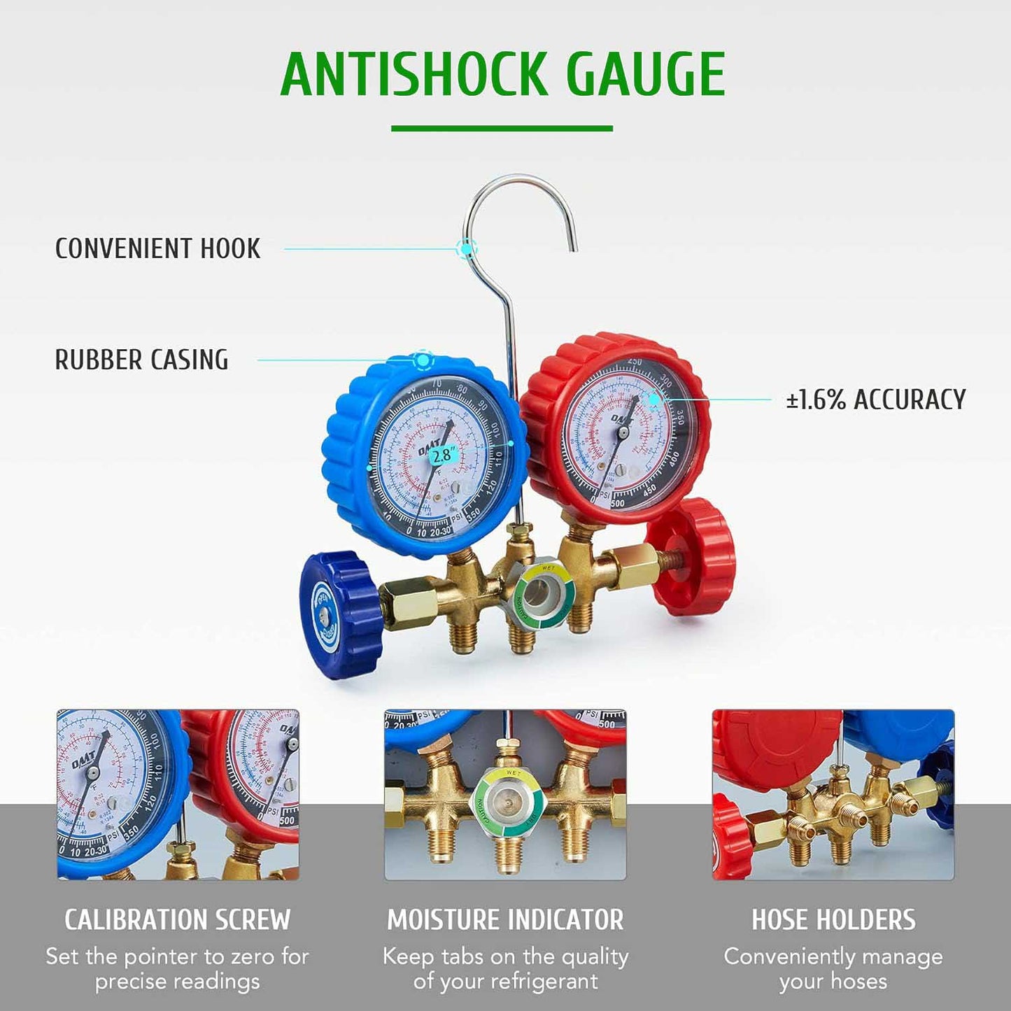 AC Gauges, AC Manifold Gauge Set for R134a R12 R502 Refrigerant, 3 Way Car with 5FT Hoses Couplers & Adapter, Puncturing & Self Sealing Can Tap Freon Charge Kit