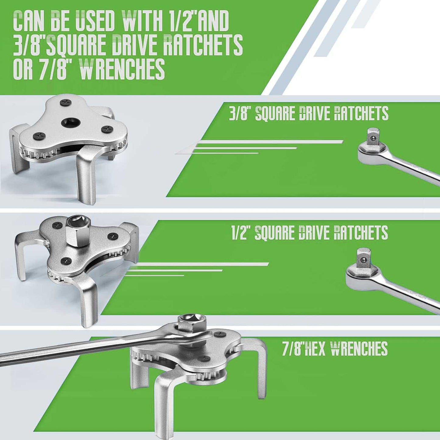 Universal Oil Filter Removal Tool Set, Efficiency 2 Way Wrench Adjustable from 2-1/2 inch to 4.5 inch 3 Jaw