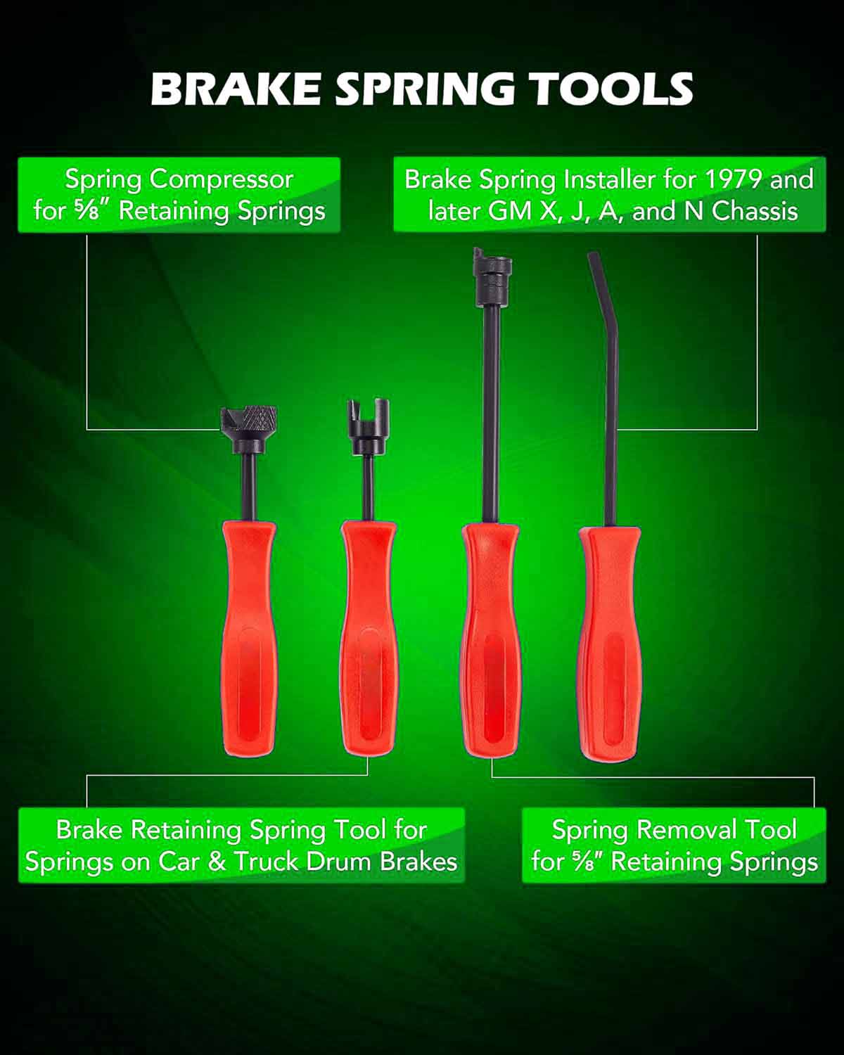 8pc Drum Brake Tool Kit, with Drum Brake Spring Tool, Brake Spring Compressor, Brake Spring Pliers, Drum Brake Adjusting Tool, Brake Spoon Set