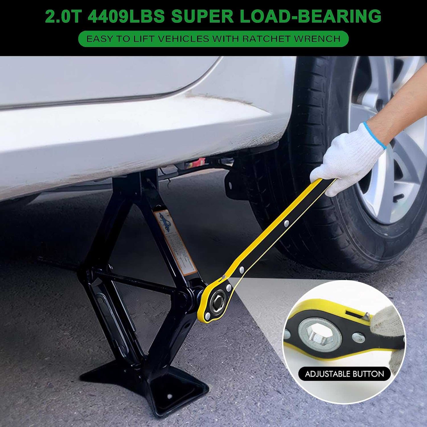 Car Jack Kit, Scissor Jack for Car 2 Ton (4409 lbs) Tire Jack Repair Kit,Spare Tire Changing Kit with Lug Wrench