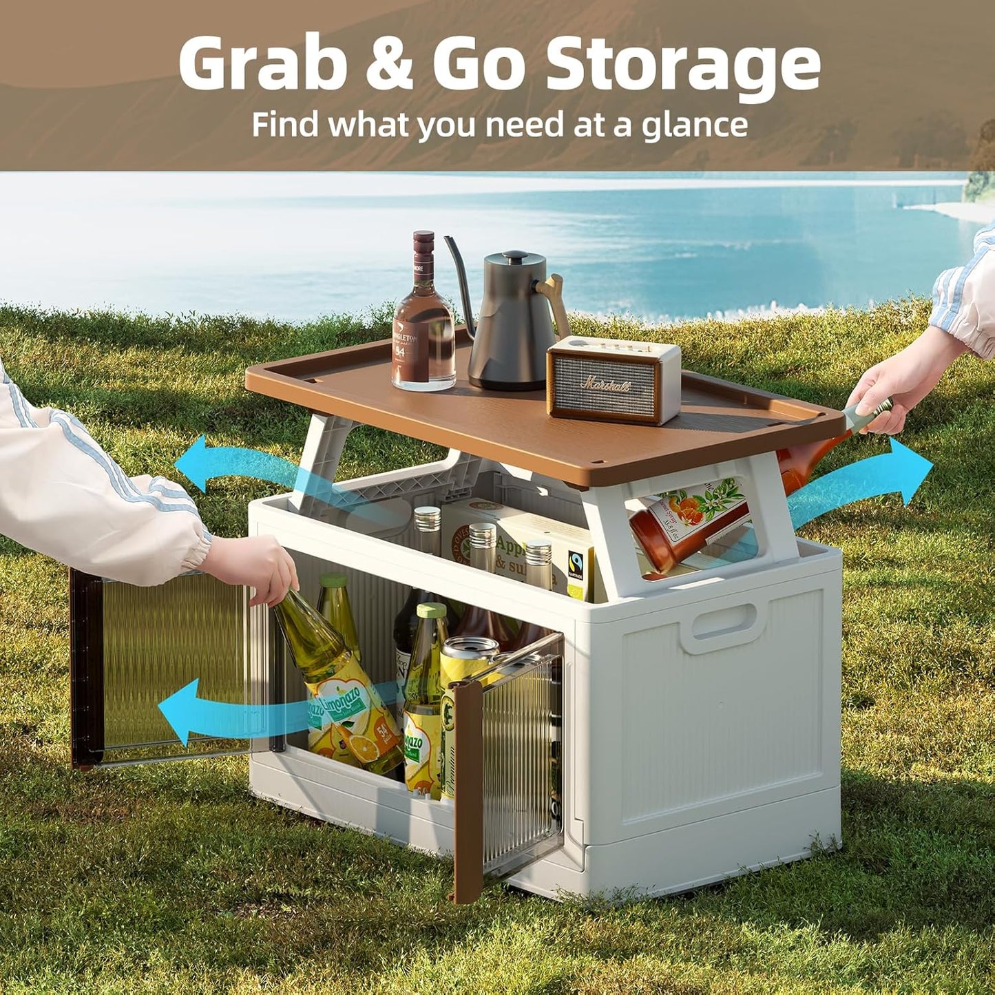 Foldable Trunk Organizers Camping Storage with Door and Table Function