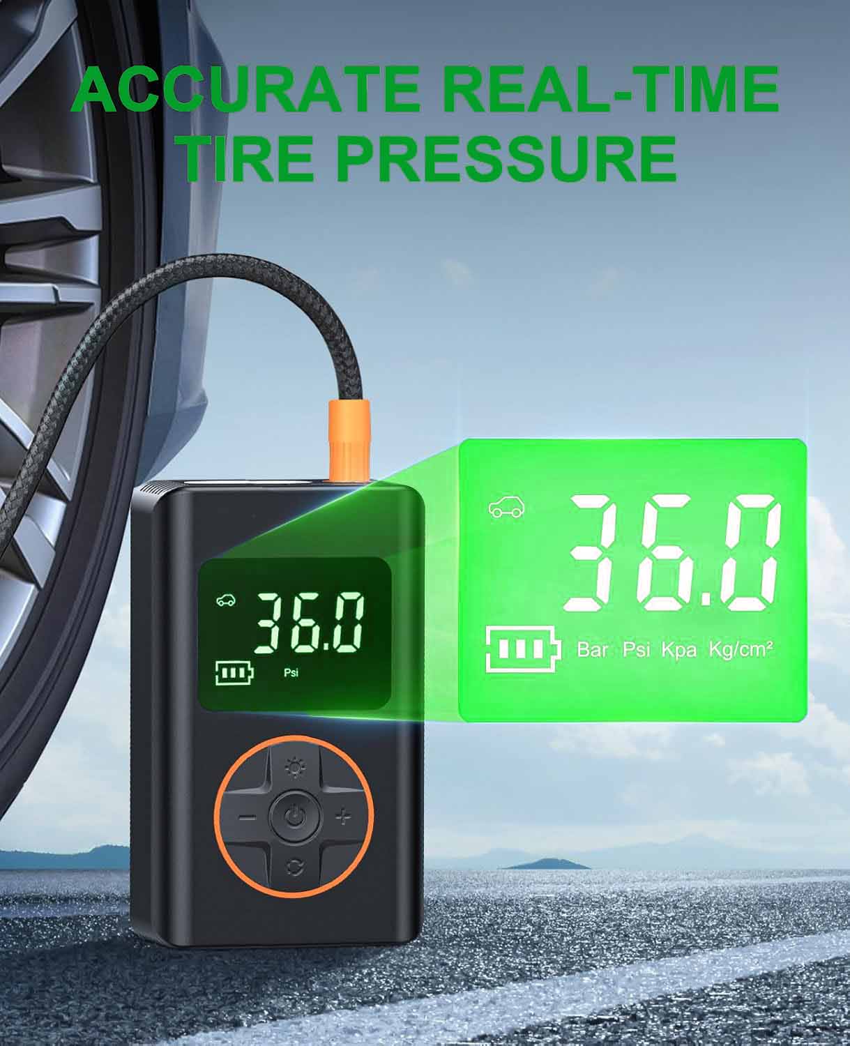 Portable Pump Tire Inflator 150 PSI Cordless Mini Air Compressor for Car Motorcycle Bicycle Tires