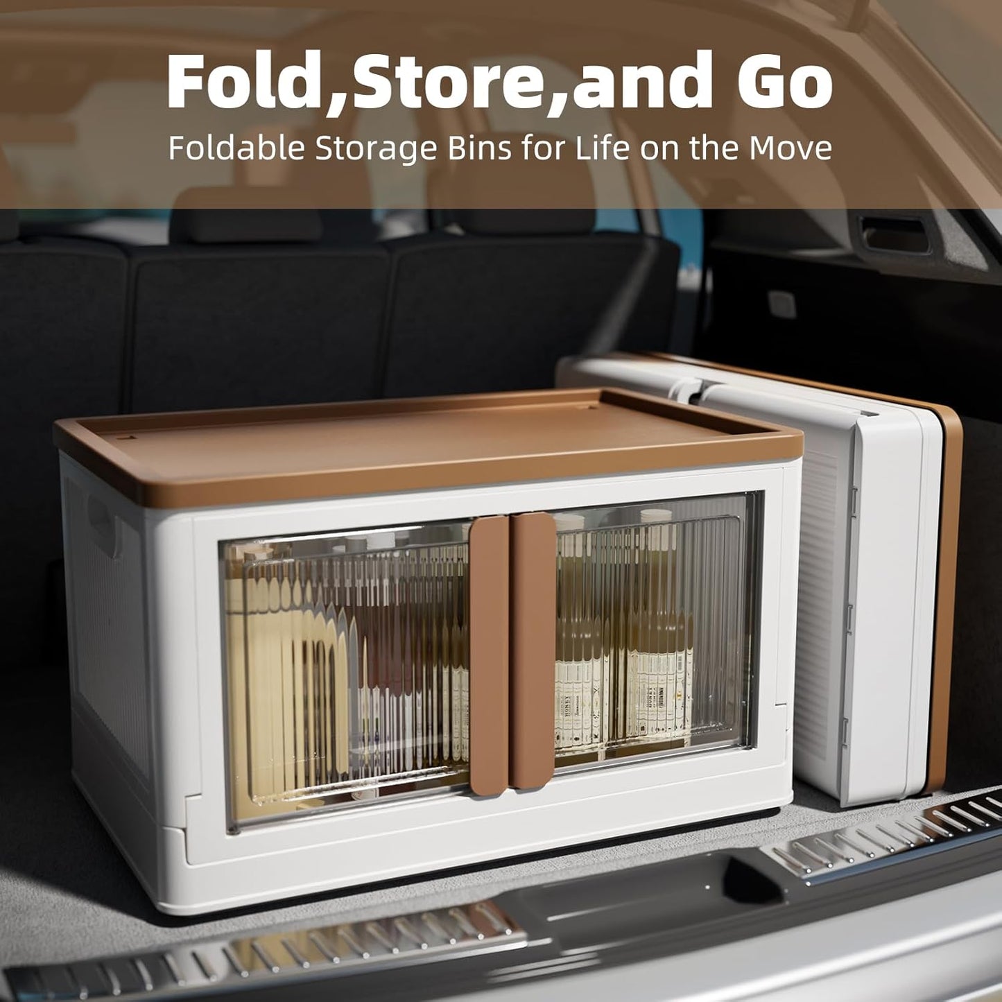 Foldable Trunk Organizers Camping Storage with Door and Table Function