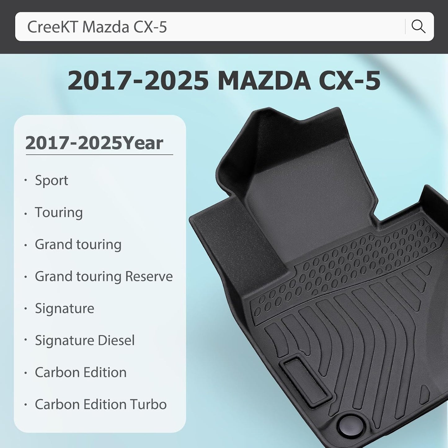 Floor Mats for Mazda CX-5 2017-2025, Black, 4 Pieces