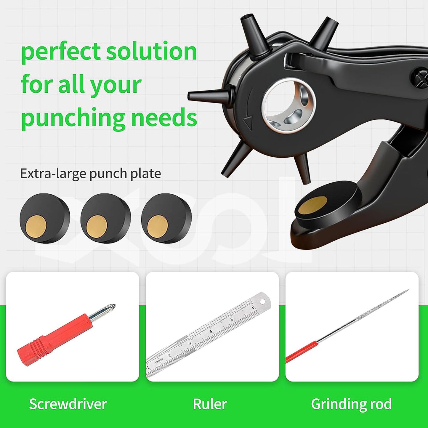 Revolving Punch Plier Kit, Leather Hole Punch Set for Belts, Watch Bands, Straps, Dog Collars, Saddles, Shoes, Fabric, DIY Home or Craft Projects, Rotary Puncher, Multi Hole Sizes Make