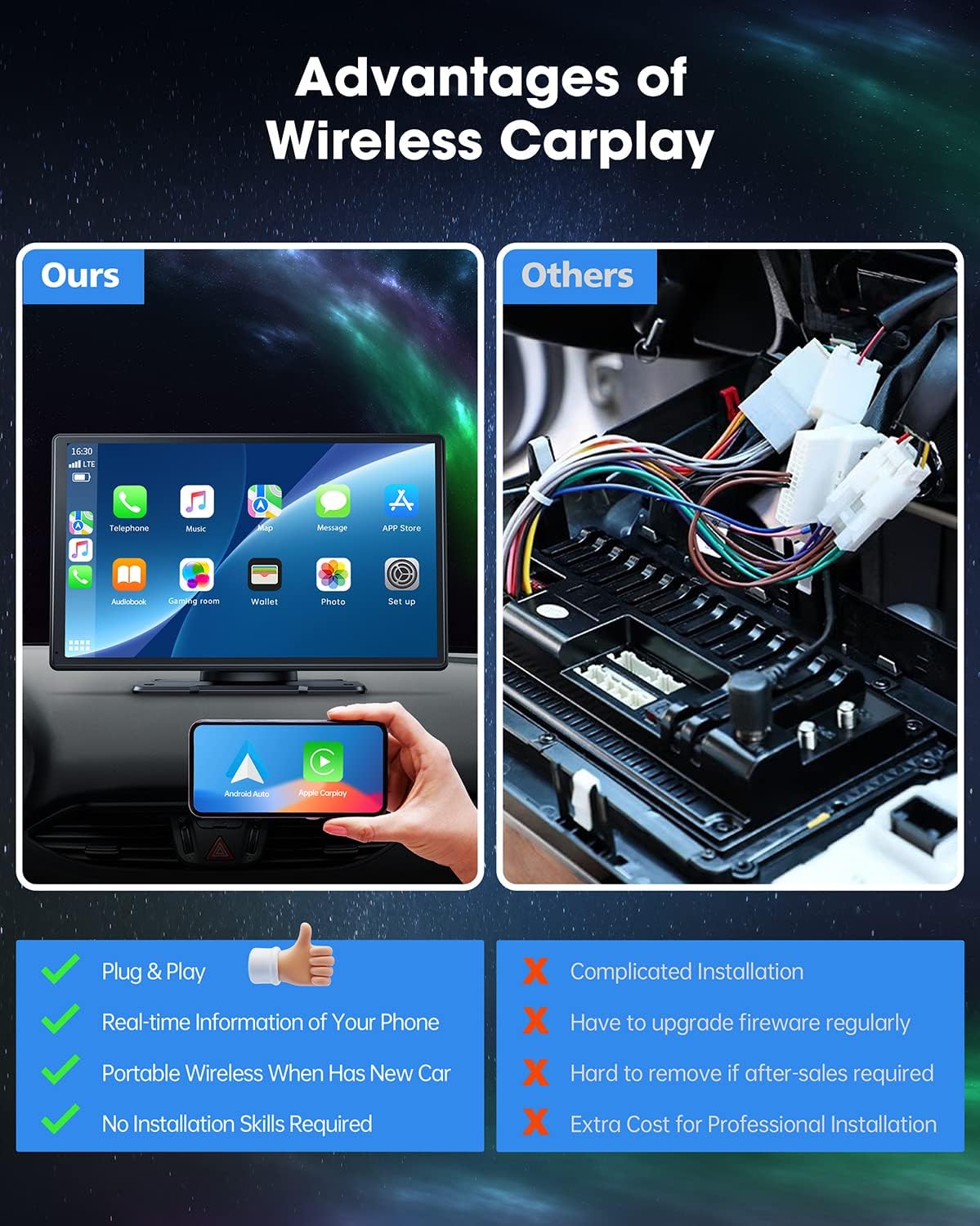 9 Inch Wireless Car Touch Screen with Apple Carplay & Android Auto Bluetooth Stereo