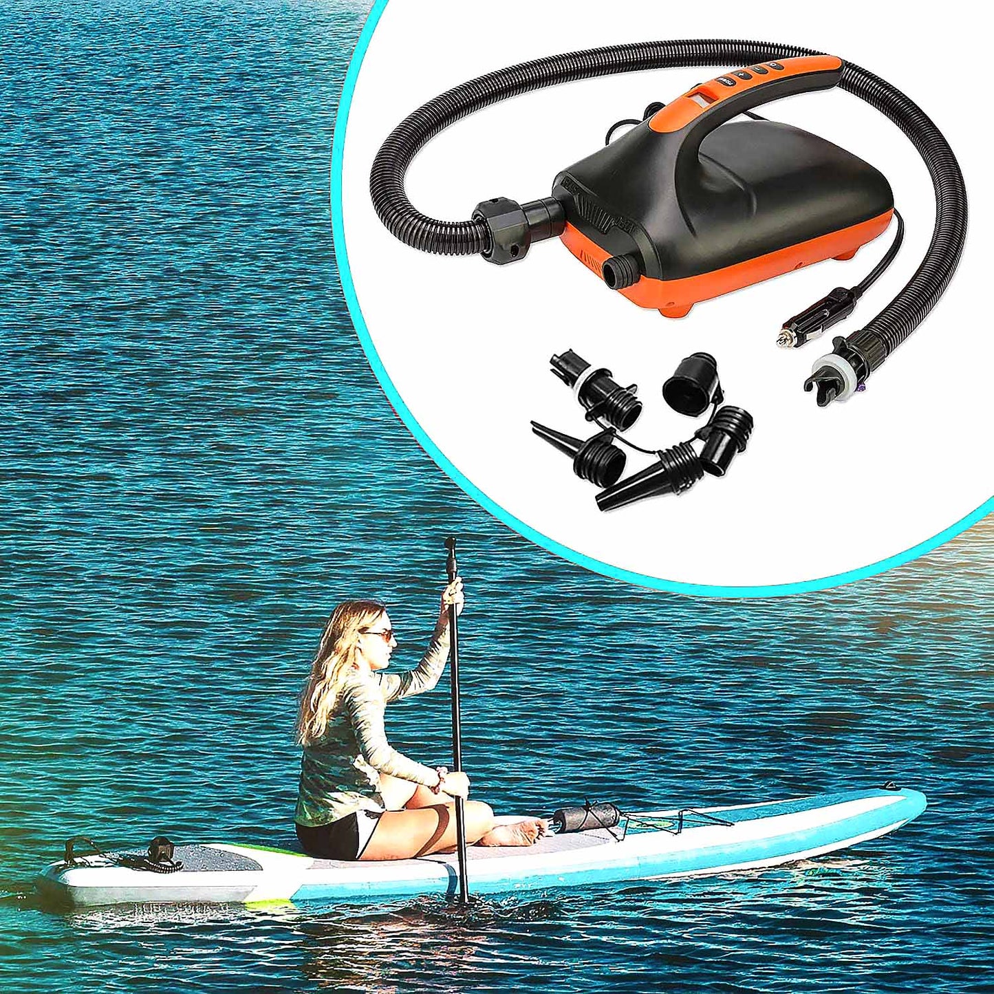 Electric Air Pump for Inflatable Stand Up Paddle Boards, Boats,Kayak,12V DC Car Connector